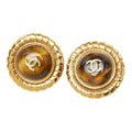 Chanel CC Logo Vintage Round Earrings Brown Gold Plated Tiger