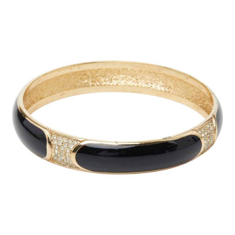 Dior Bangle Black Gold Plated Rhinestone Bracelet — view 2