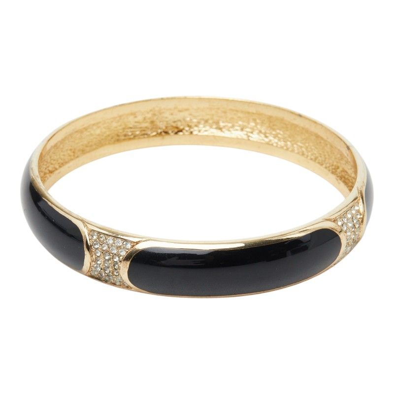 Dior Bangle Black Gold Plated Rhinestone Bracelet