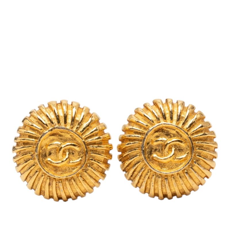 Chanel CC Logo Round Earrings Gold Plated