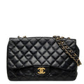 Chanel CC Logo Maxi Quilted 30 Single Flap Chain Shoulder Bag Black Gold
