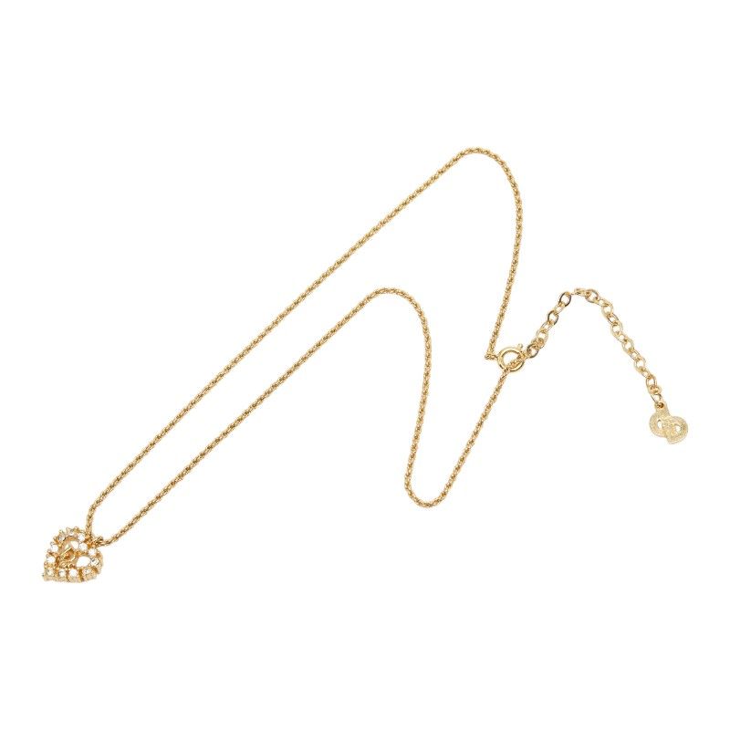 Dior CD Logo Heart Motif Necklace Gold Plated Rhinestone — view 4
