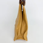 Chanel CC Logo Perforated Wood Handle Handbag Leather Yellow Brown Gold Vintage — view 6