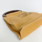 Chanel CC Logo Perforated Wood Handle Handbag Leather Yellow Brown Gold Vintage — view 8