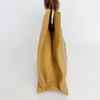 Chanel CC Logo Perforated Wood Handle Handbag Leather Yellow Brown Gold Vintage — view 5