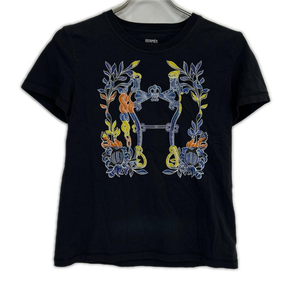 Hermes Black Cartouche Della Cavalleria Short Sleeve Top 36