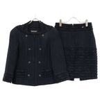 Chanel CC Logo Button Tweed Zip Up Jacket Skirt Set 36