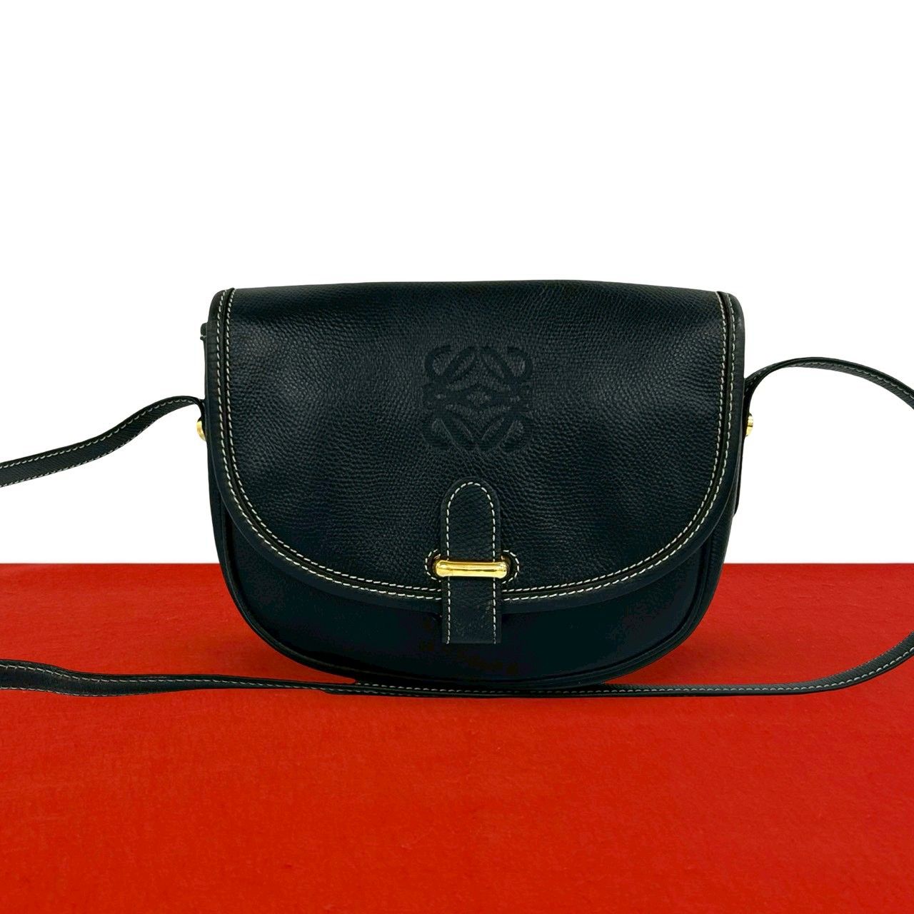 Loewe Vintage Anagram Logo Embossed Leather Shoulder Bag Pochette Crossbody