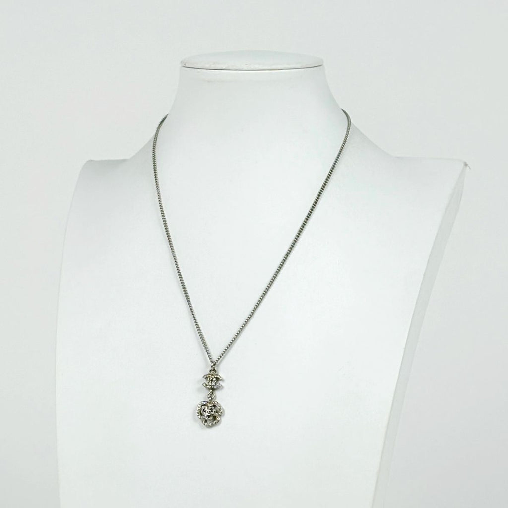 Chanel Necklace CC Logo Camellia Silver Plated Rhinestone — view 6
