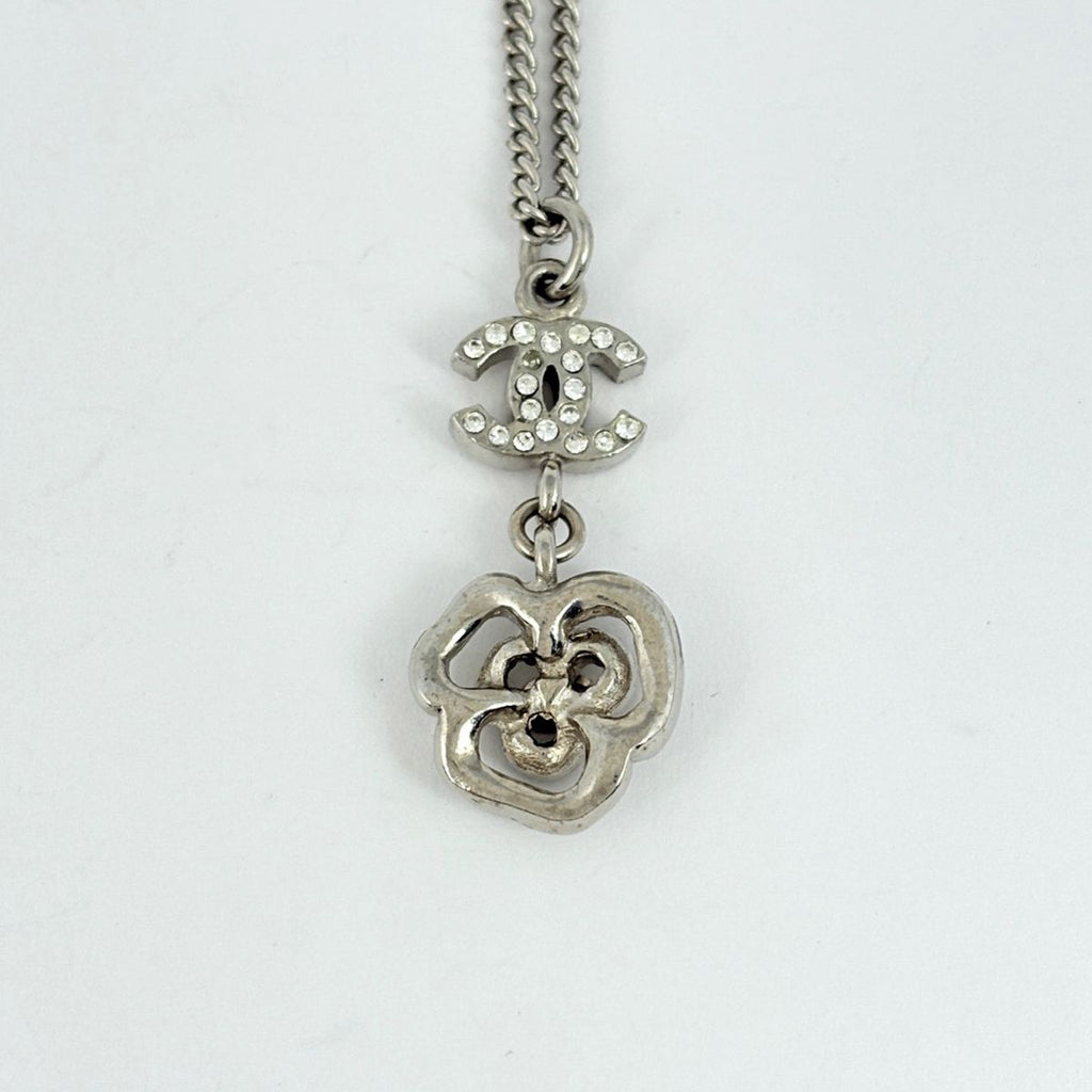 Chanel Necklace CC Logo Camellia Silver Plated Rhinestone — view 2