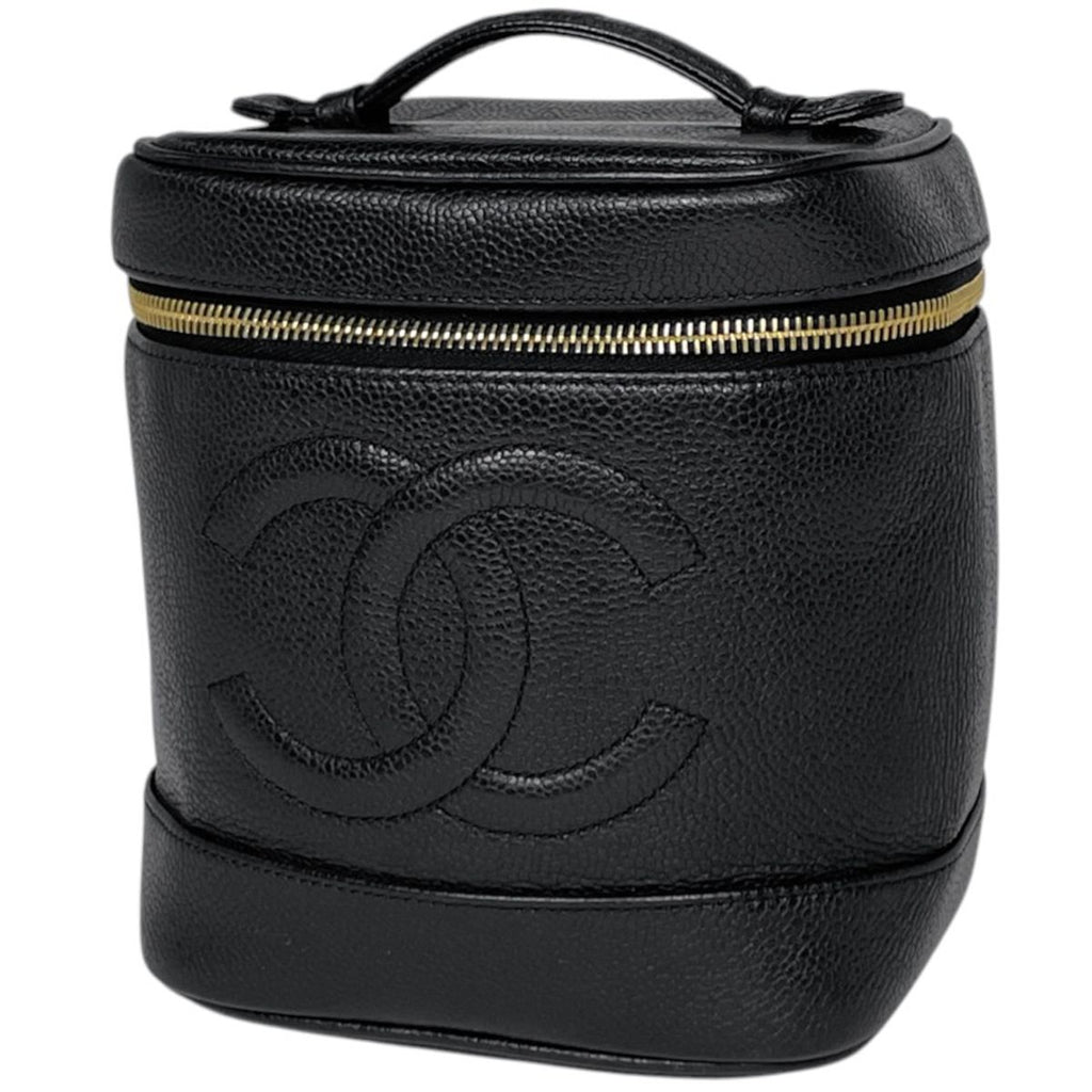 Chanel CC Logo Vanity Makeup Pouch Caviar Leather Black