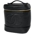 Chanel CC Logo Vanity Makeup Pouch Caviar Leather Black