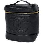 Chanel CC Logo Vanity Makeup Pouch Caviar Leather Black