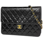 Chanel Quilted Shoulder Bag CC Logo Single Flap Leather Black