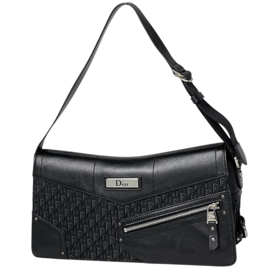 Dior Street Chic Shoulder Bag Trotter Pattern Canvas Black