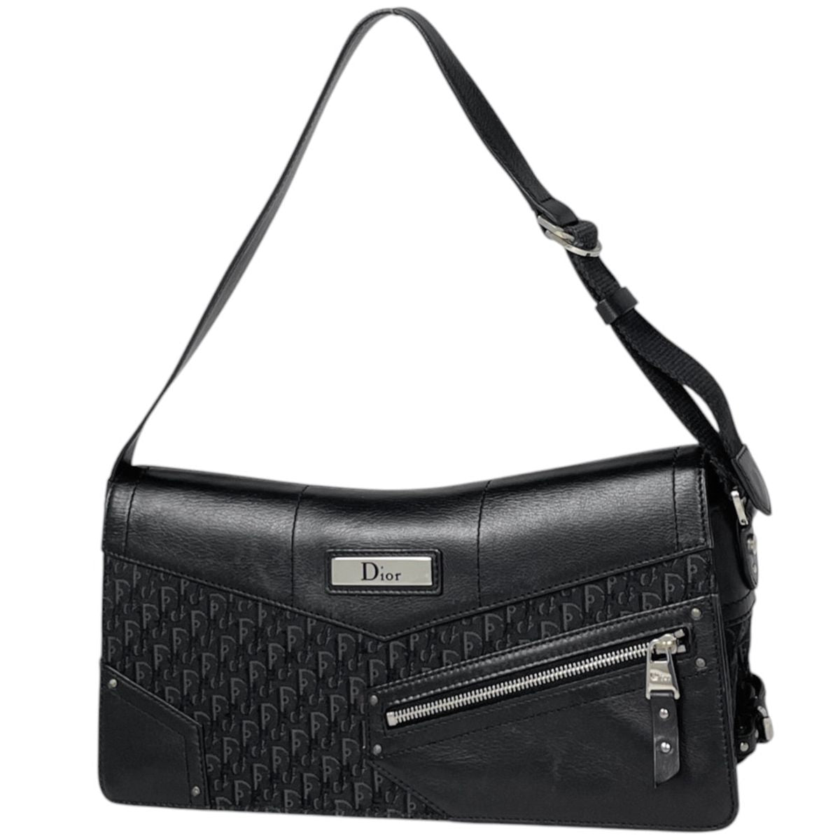 Dior Street Chic Shoulder Bag Trotter Pattern Canvas Black