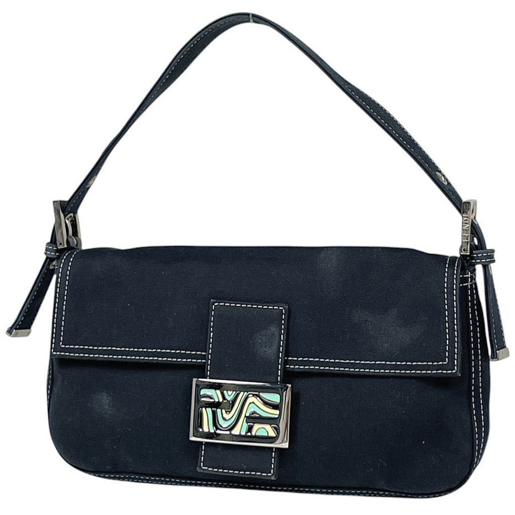 Fendi Zucca Logo Mamma Baguette Shoulder Bag Canvas Navy