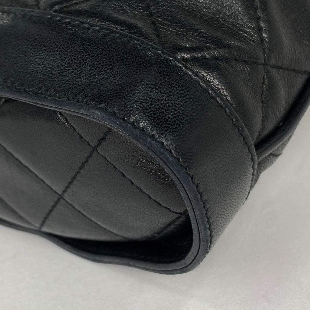 Chanel Quilted Shoulder Bag CC Logo Fringe Leather Black — view 3