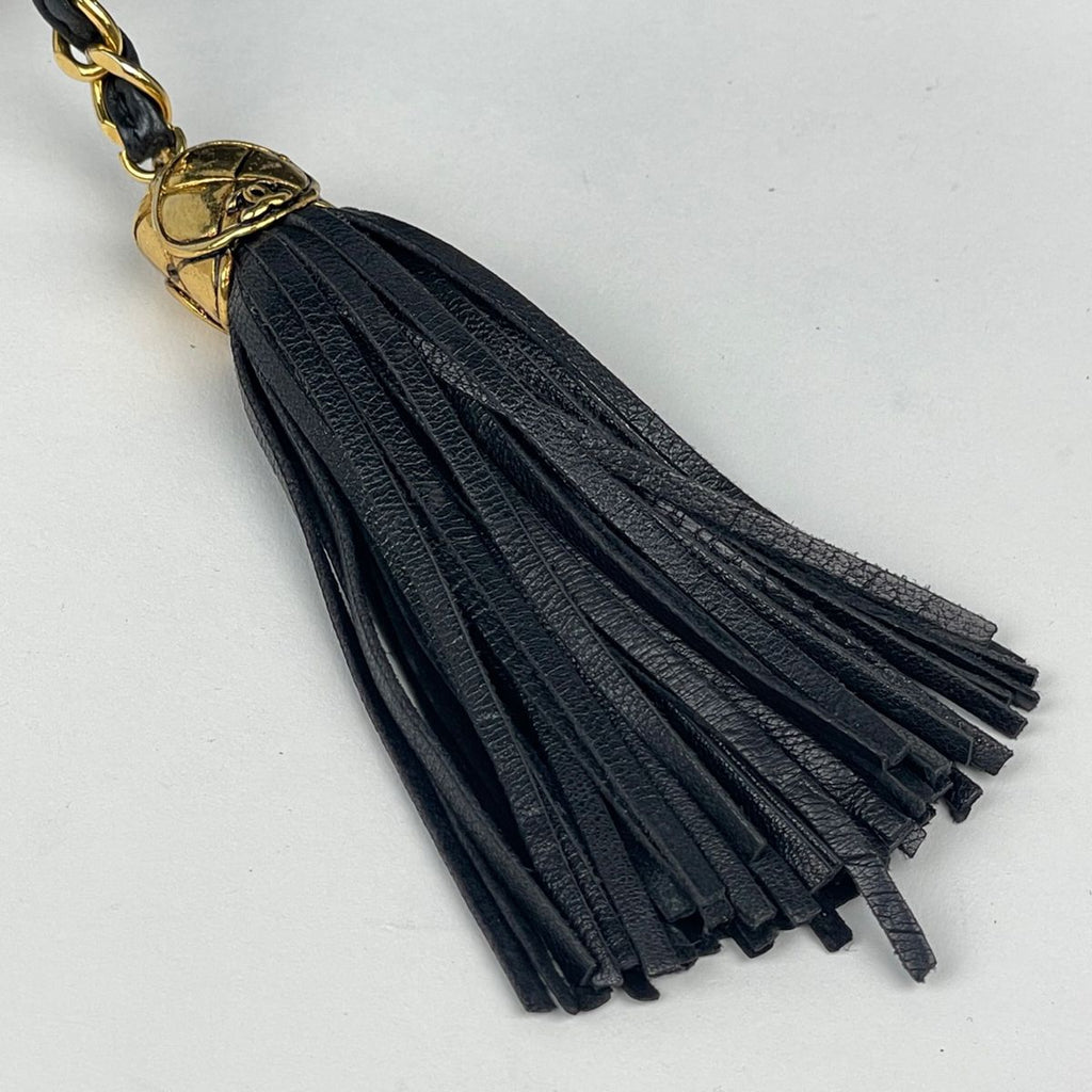 Chanel Quilted Shoulder Bag CC Logo Fringe Leather Black — view 5