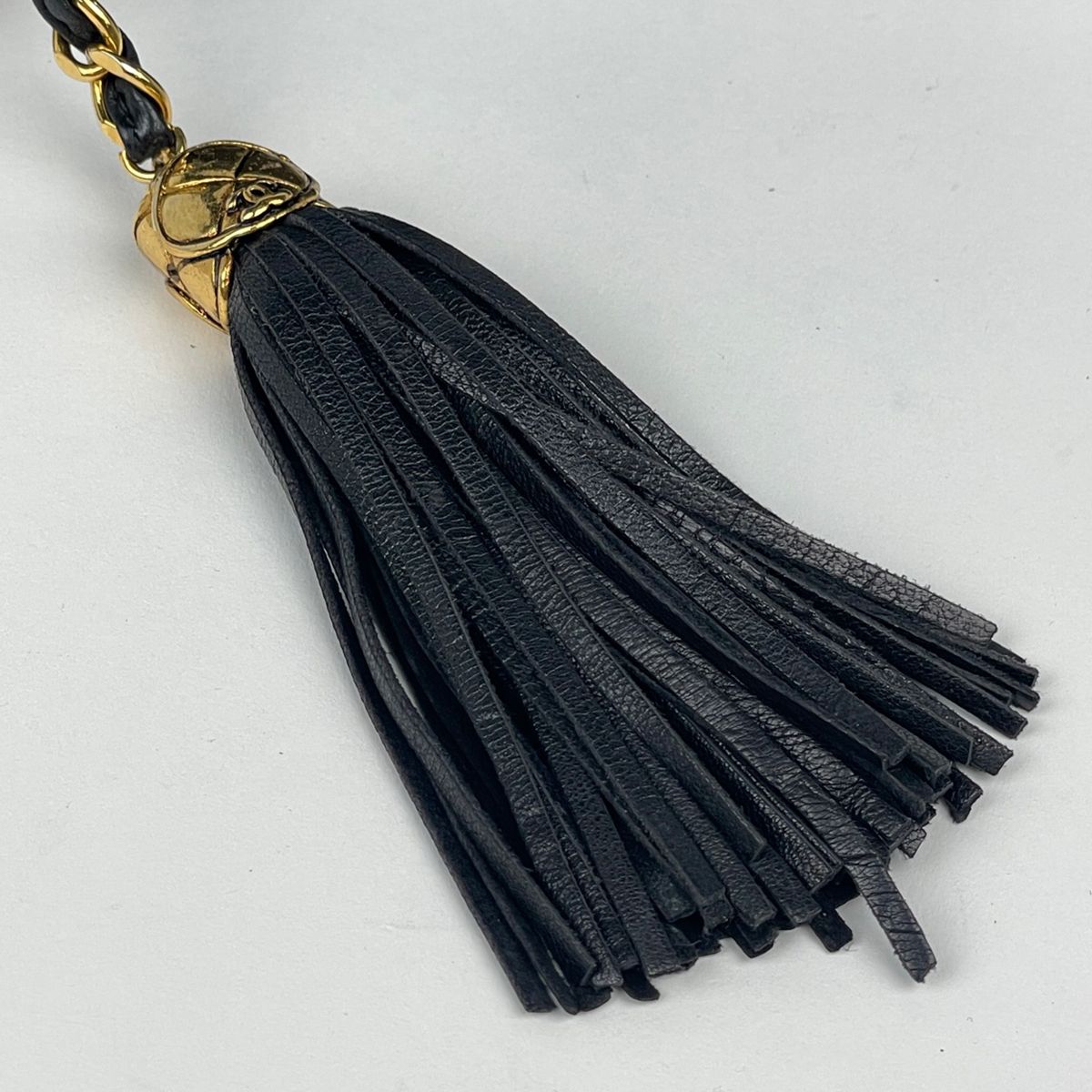 Chanel Quilted Shoulder Bag CC Logo Fringe Leather Black — view 5