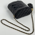 Chanel Quilted Shoulder Bag CC Logo Fringe Leather Black — view 7