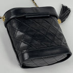 Chanel Quilted Shoulder Bag CC Logo Fringe Leather Black — view 2