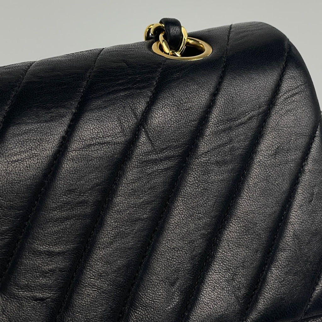 Chanel Shoulder Bag CC Logo Stitch Double Flap Leather Black — view 5