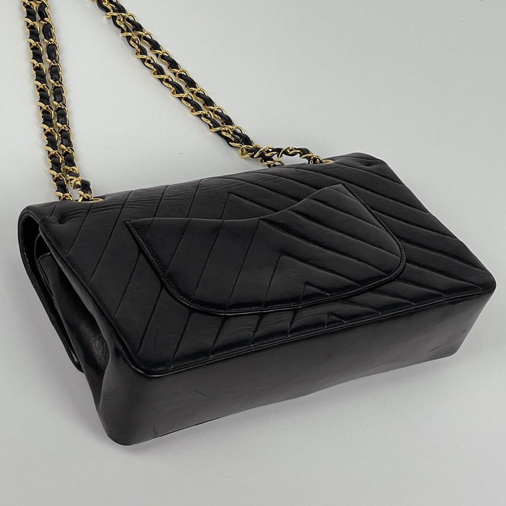 Chanel Shoulder Bag CC Logo Stitch Double Flap Leather Black — view 2