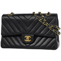 Chanel Shoulder Bag CC Logo Stitch Double Flap Leather Black