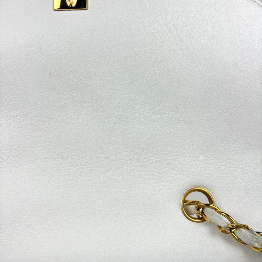 Chanel Diana Quilted Shoulder Bag CC Logo Single Flap Leather White — view 8