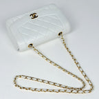 Chanel Diana Quilted Shoulder Bag CC Logo Single Flap Leather White — view 9