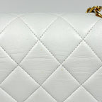 Chanel Diana Quilted Shoulder Bag CC Logo Single Flap Leather White — view 7