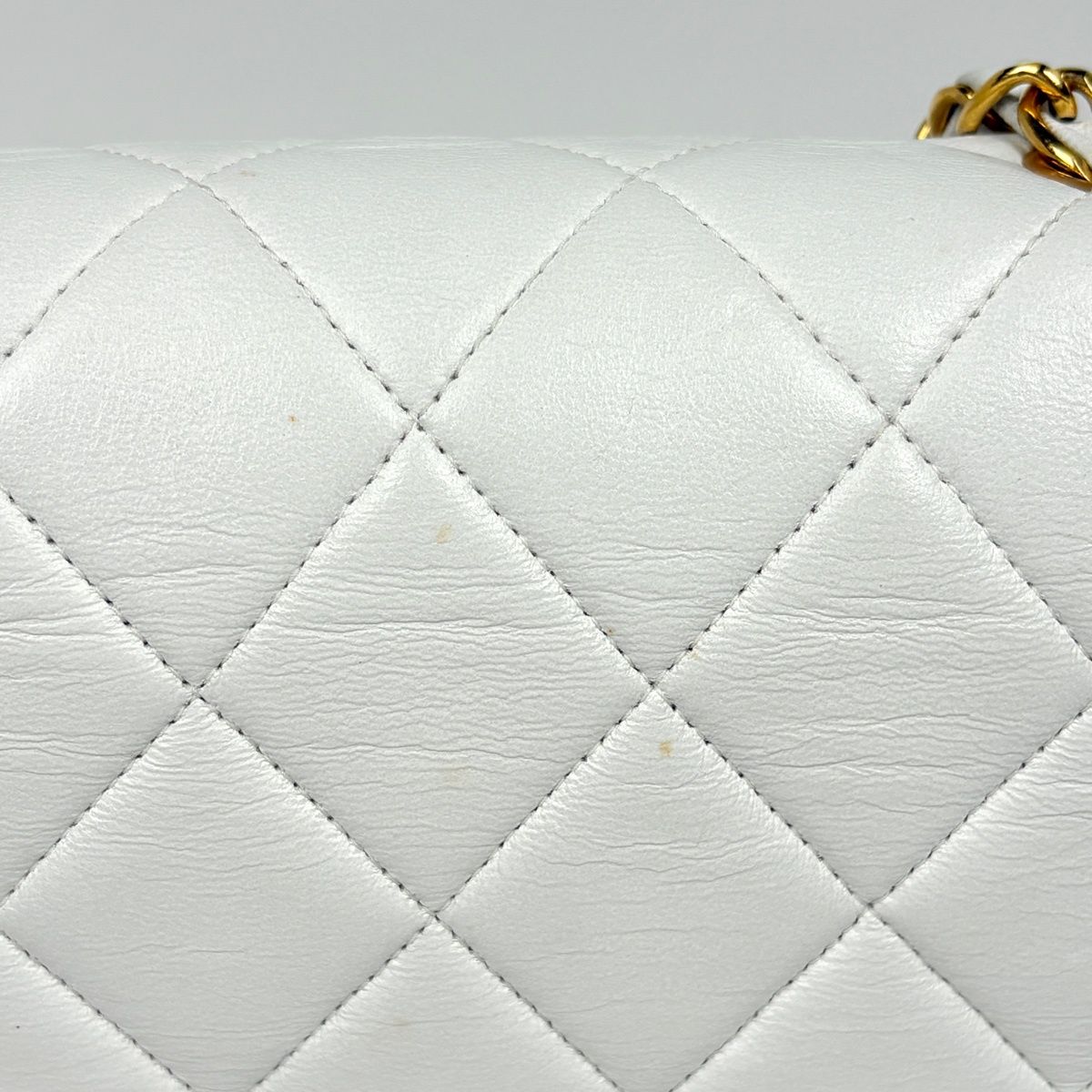 Chanel Diana Quilted Shoulder Bag CC Logo Single Flap Leather White — view 7