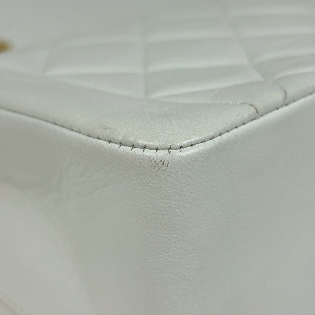 Chanel Diana Quilted Shoulder Bag CC Logo Single Flap Leather White — view 3