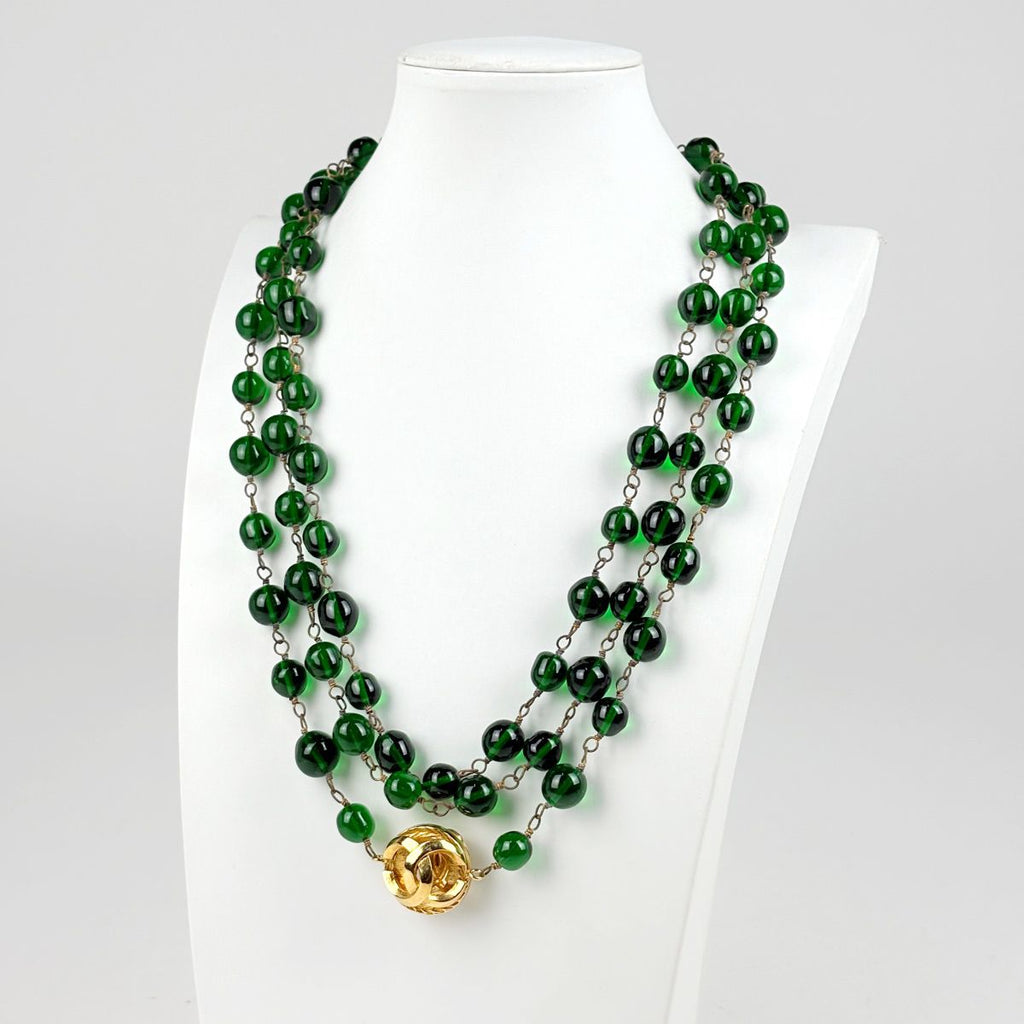 Chanel Necklace CC Logo Color Stone Long Gold Plated Green — view 7
