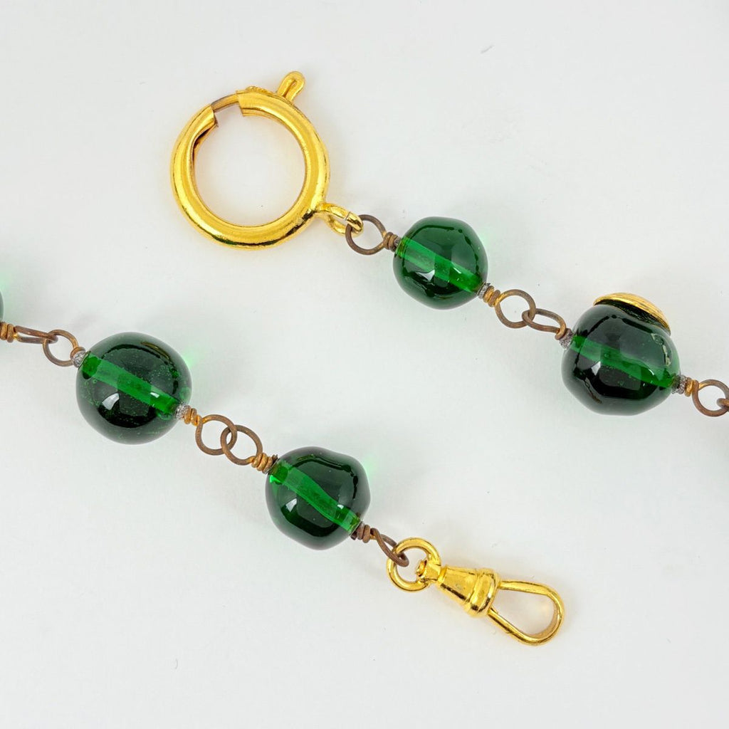 Chanel Necklace CC Logo Color Stone Long Gold Plated Green — view 3