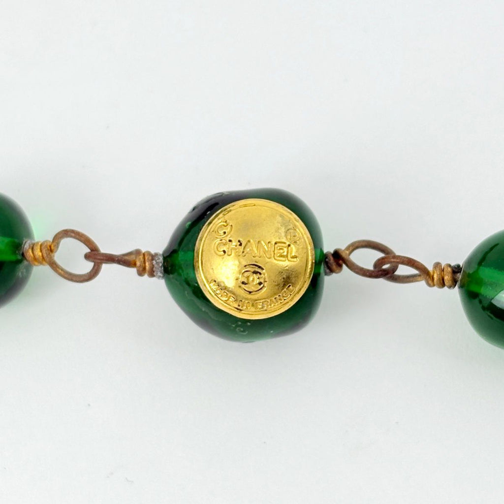 Chanel Necklace CC Logo Color Stone Long Gold Plated Green — view 6