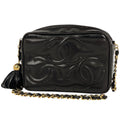 Chanel Shoulder Bag Triple CC Logo Fringe Leather Black