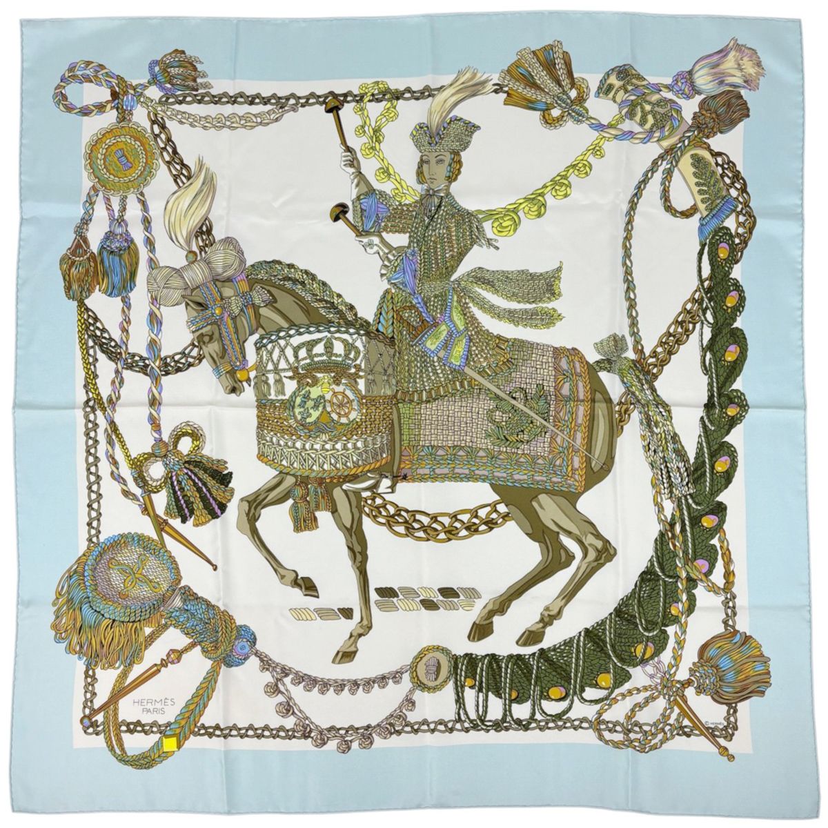 Hermes Carre 90 Timpani Player Scarf Silk Ivory Multicolor