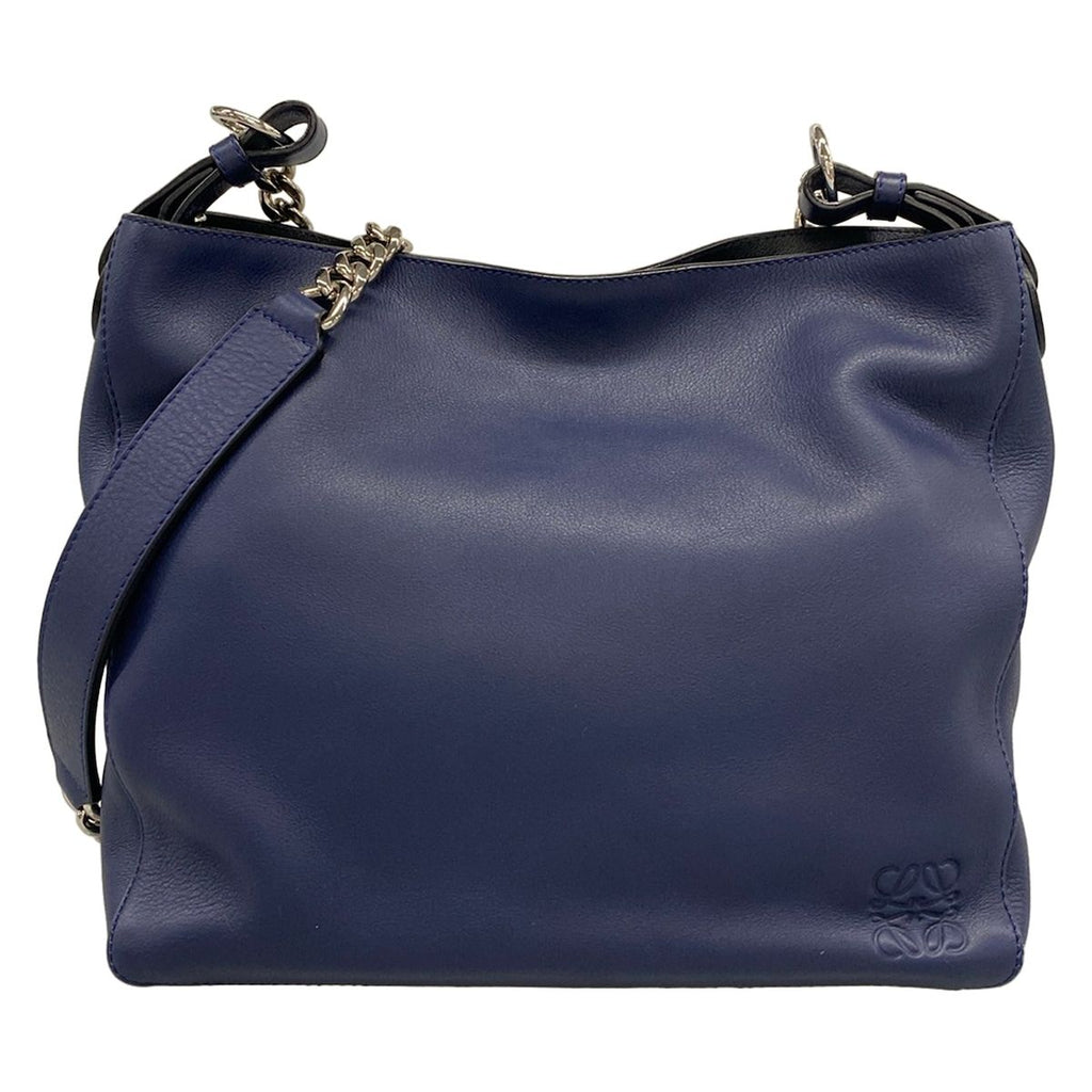 Loewe Shoulder Bag Bucket Chain Navy Leather