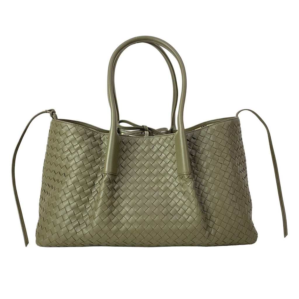 Bottega Veneta Tote Large Pinacoteca Khaki Plaid Reversible Leather