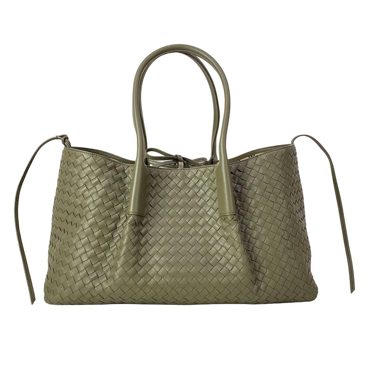 Bottega Veneta Tote Large Pinacoteca Khaki Plaid Reversible Leather