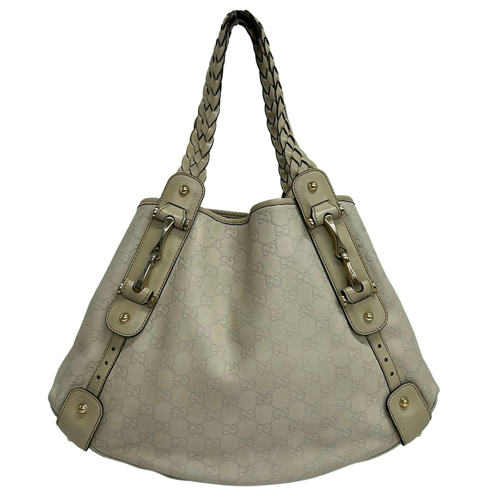 Gucci Tote Horsebit Guccissima Line Gray Beige Braided Leather