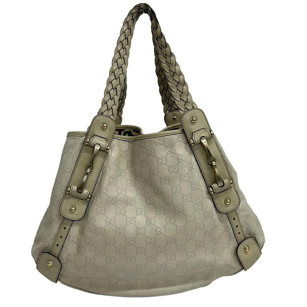 Gucci Tote Horsebit Guccissima Line Gray Beige Braided Leather — view 3