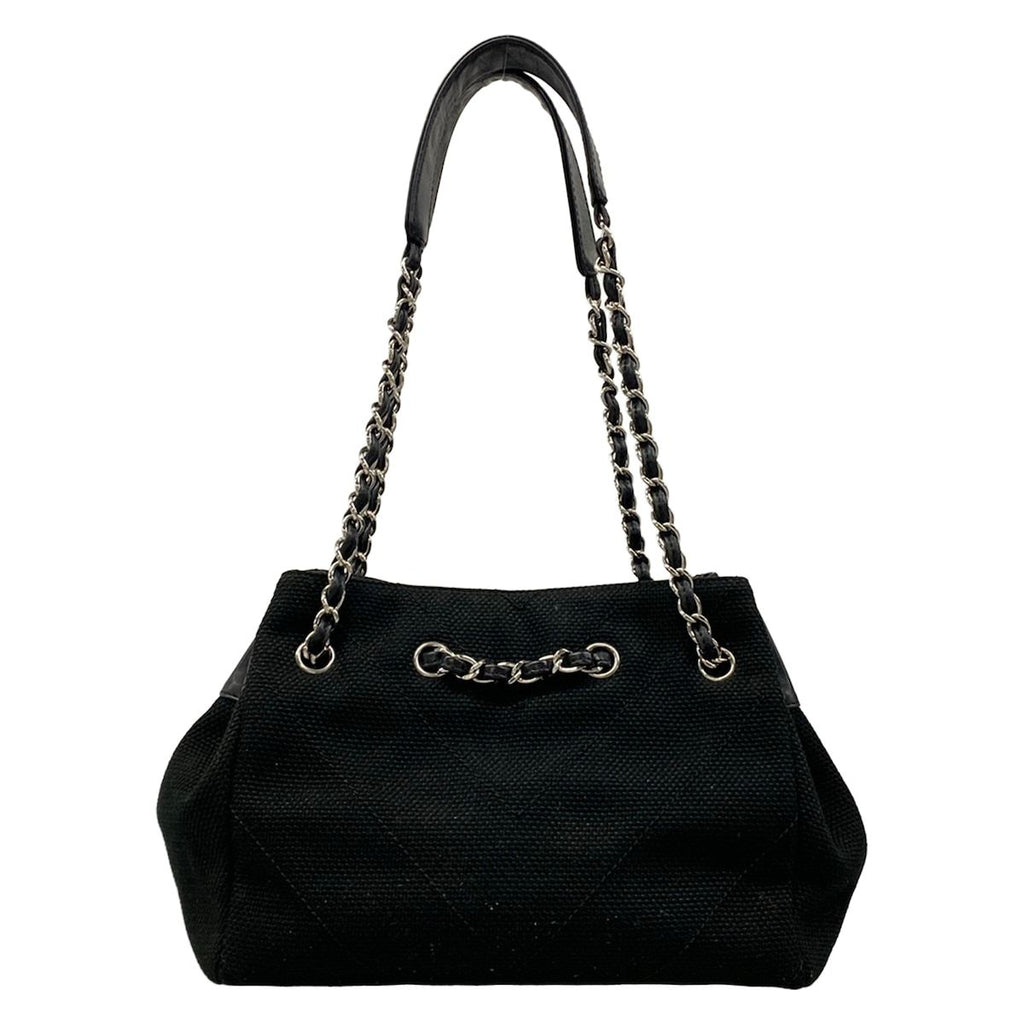 Chanel Tote Stitch Black Silver Chain Shoulder Lambskin — view 3