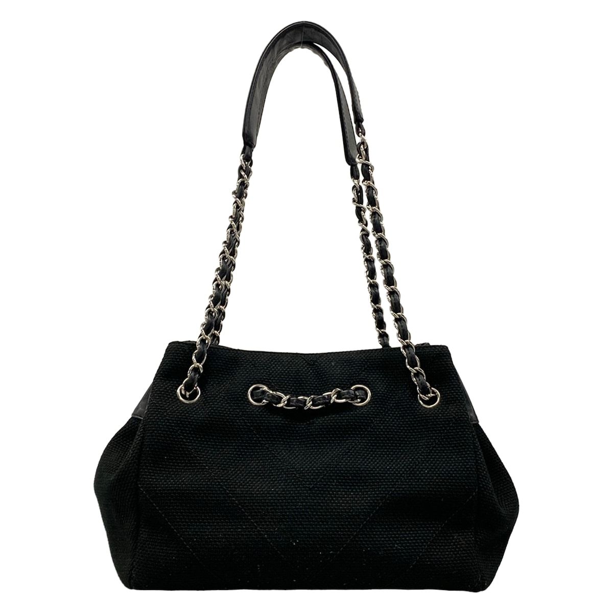 Chanel Tote Stitch Black Silver Chain Shoulder Lambskin — view 3