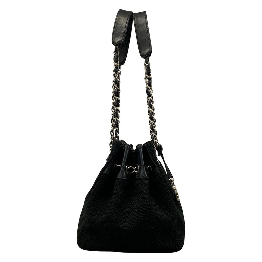 Chanel Tote Stitch Black Silver Chain Shoulder Lambskin — view 2