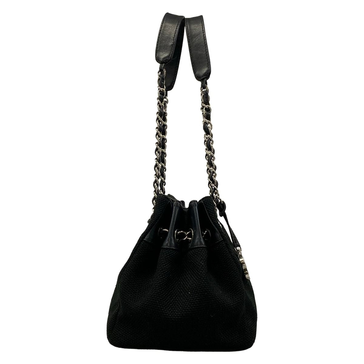 Chanel Tote Stitch Black Silver Chain Shoulder Lambskin — view 2