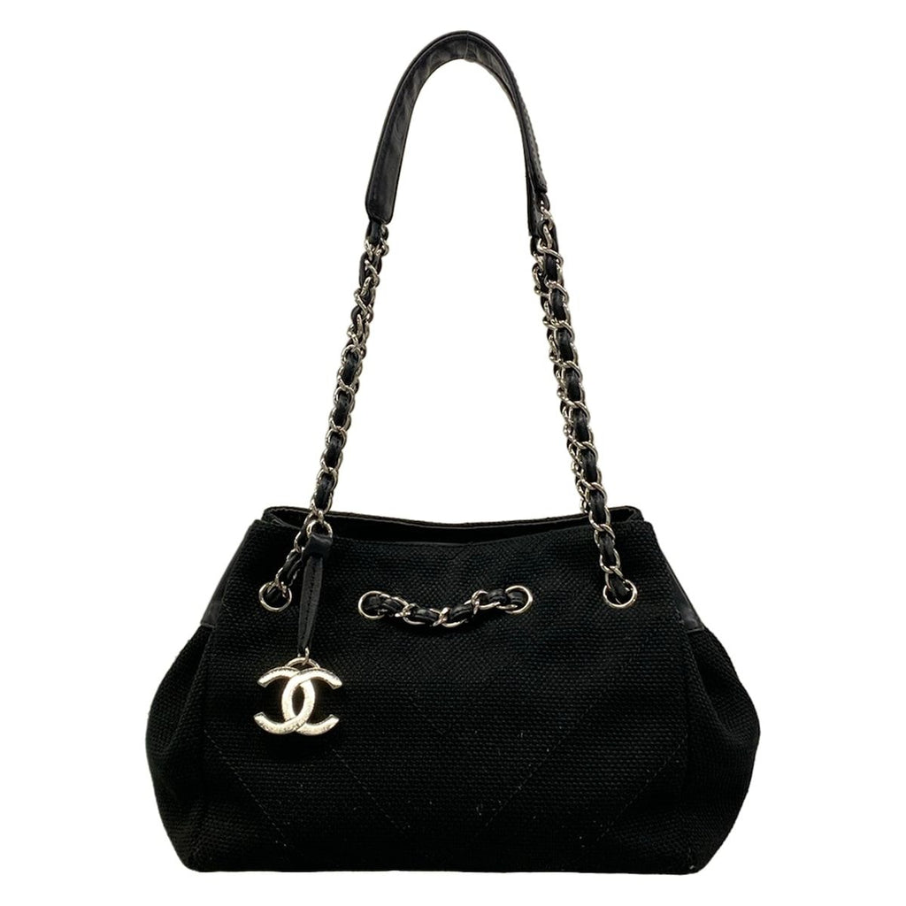 Chanel Tote Stitch Black Silver Chain Shoulder Lambskin