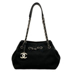 Chanel Tote Stitch Black Silver Chain Shoulder Lambskin